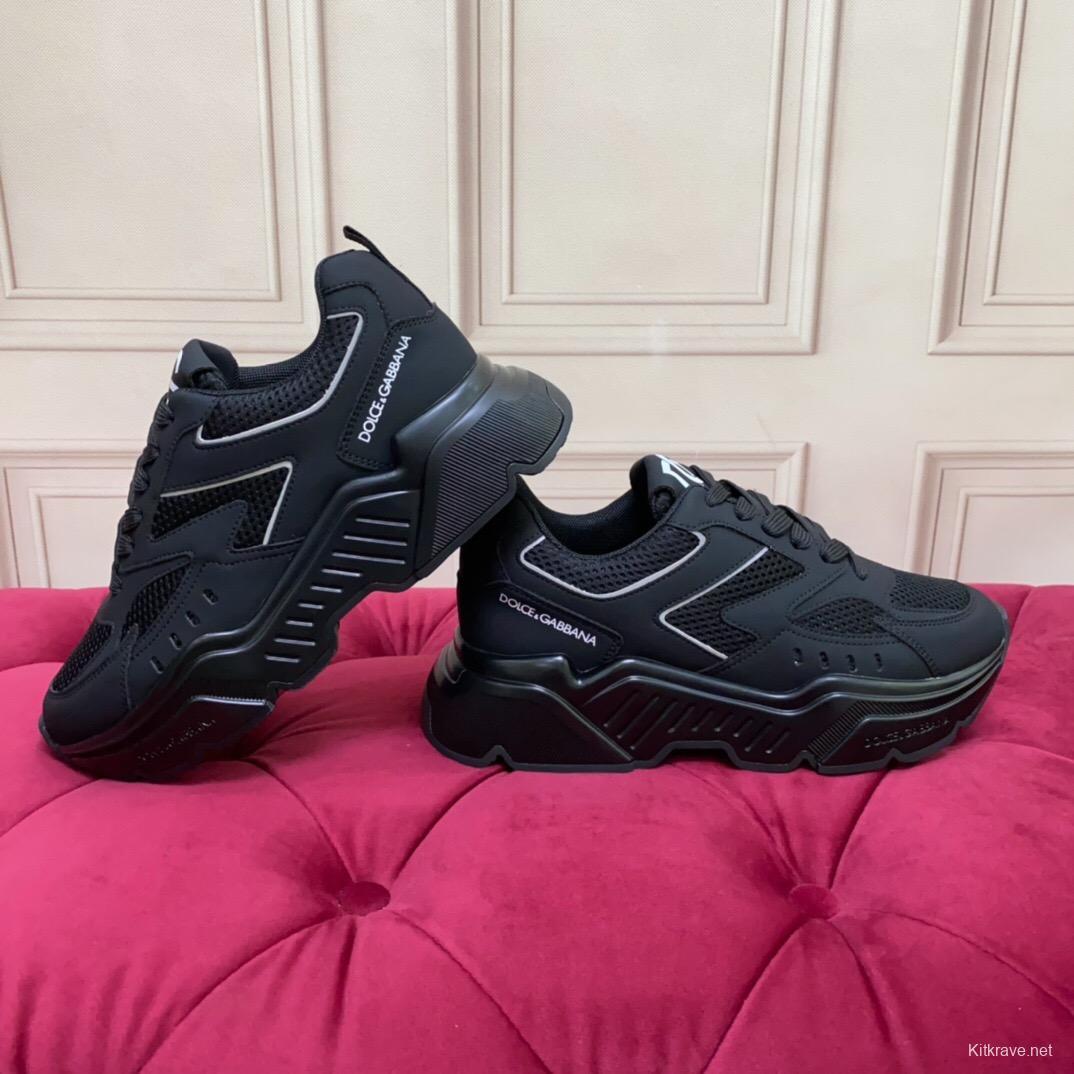 2025 Unisex Dolce Gabbana Black Mesh Leather Sneakers LY00330(F)/LY00340(M)