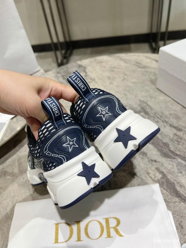 2025 Women Dior Navy White Fabric Sneakers