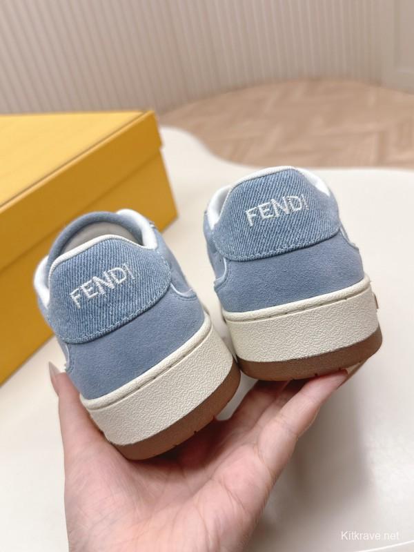 2025 Unisex Fendi Light Blue White Leather Suede Plimsolls FF Pattern LY00350(F)/LY00360(M)
