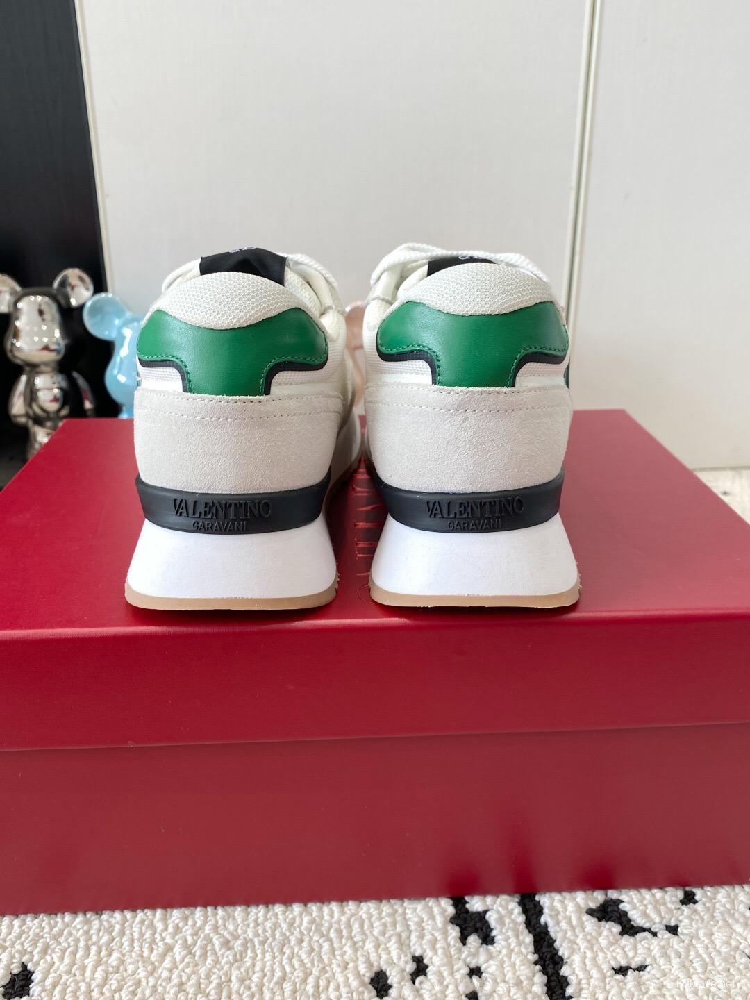 2025 Unisex Valentino White Green Leather Silk Sneakers LY00340