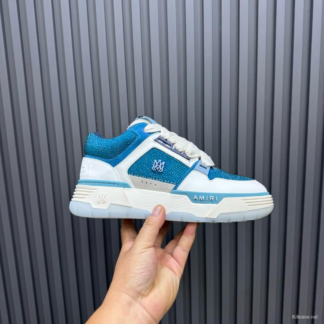 2024 Unisex Amiri Blue White Leather Mesh Sneakers MJ00410