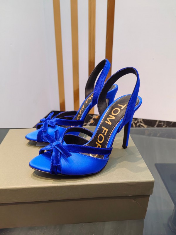 2025 Women TOM FORD Blue Velvet Satin High Heel Slingback KFY00300