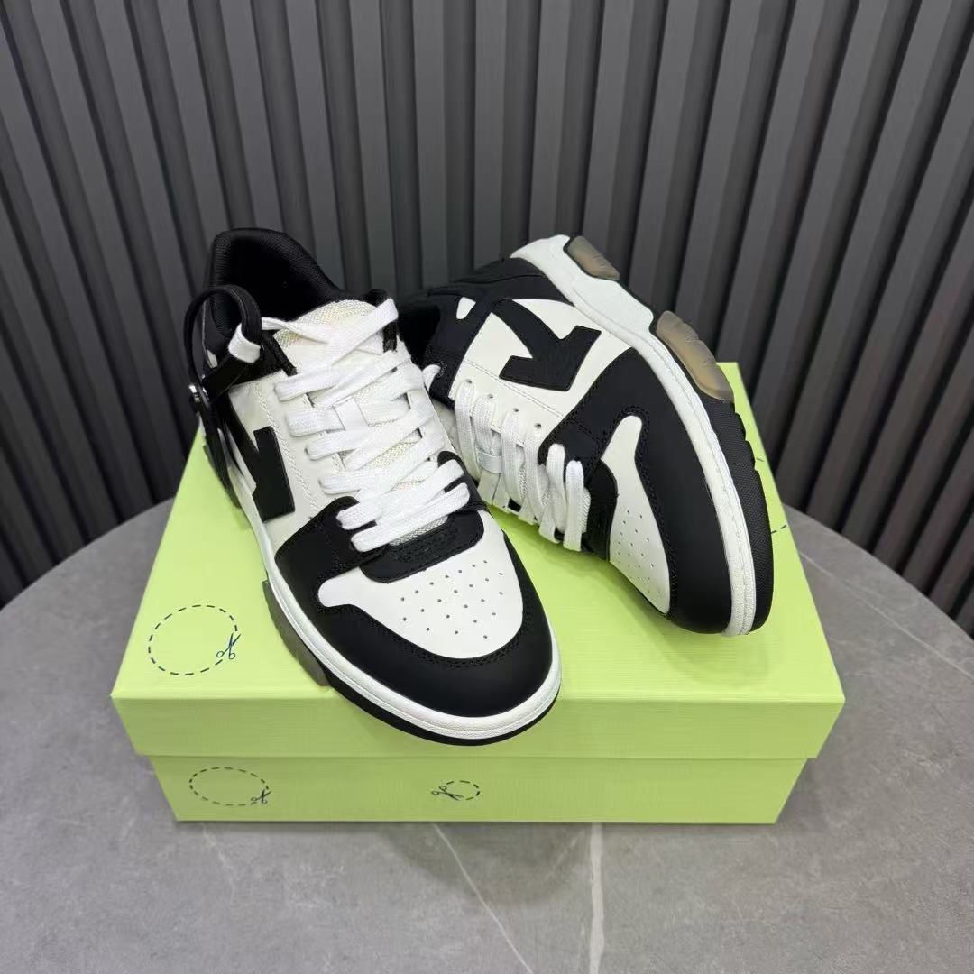 2025 Unisex Off-White Black White Leather Sneakers KFY00310(F/W)