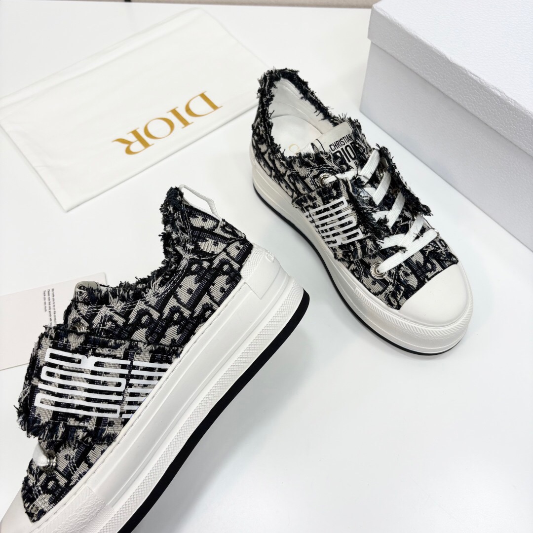 2025 Women Dior Black Grey Canvas Casual Sneaker LY00300