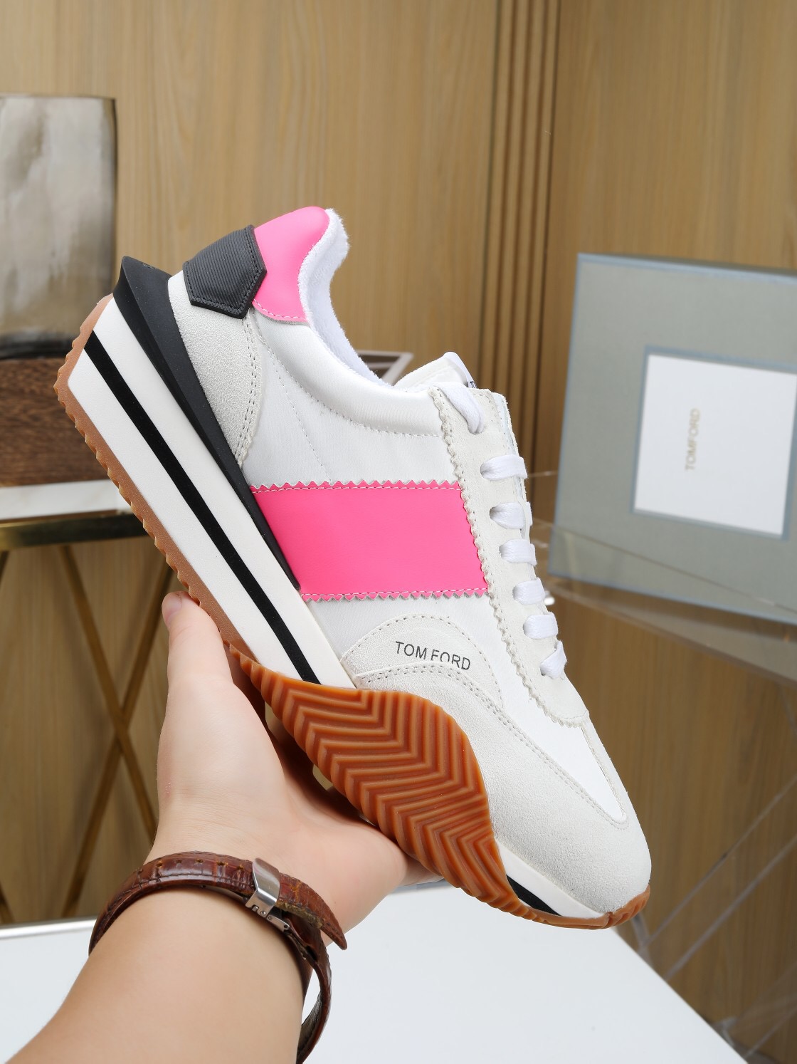 2025 Unisex TOM FORD White Pink Black Leather Suede Sneakers LY00360(F)/LY00370(M)