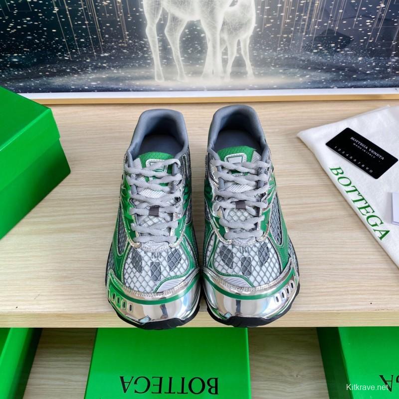 2025 Unisex Bottega Veneta Green Silver Mesh Sneakers LY00310