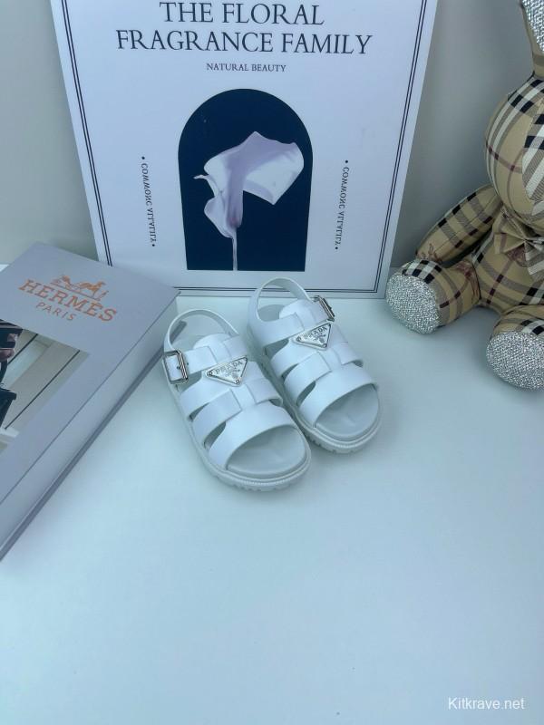 2025 Kids PRADA Black White Leather Sandals