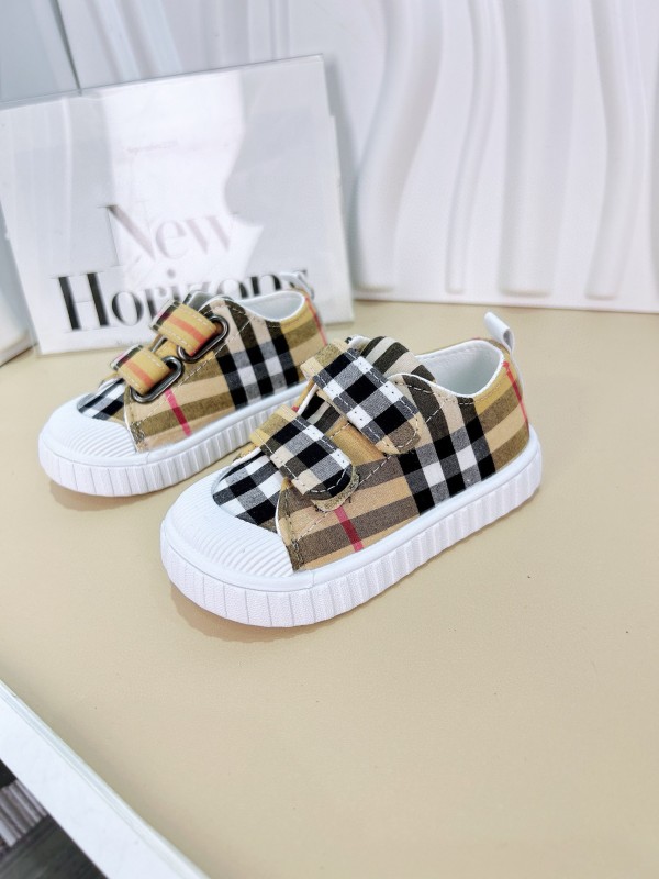 2024 Kids Burberry Beige Black Canvas Leather Sneakers