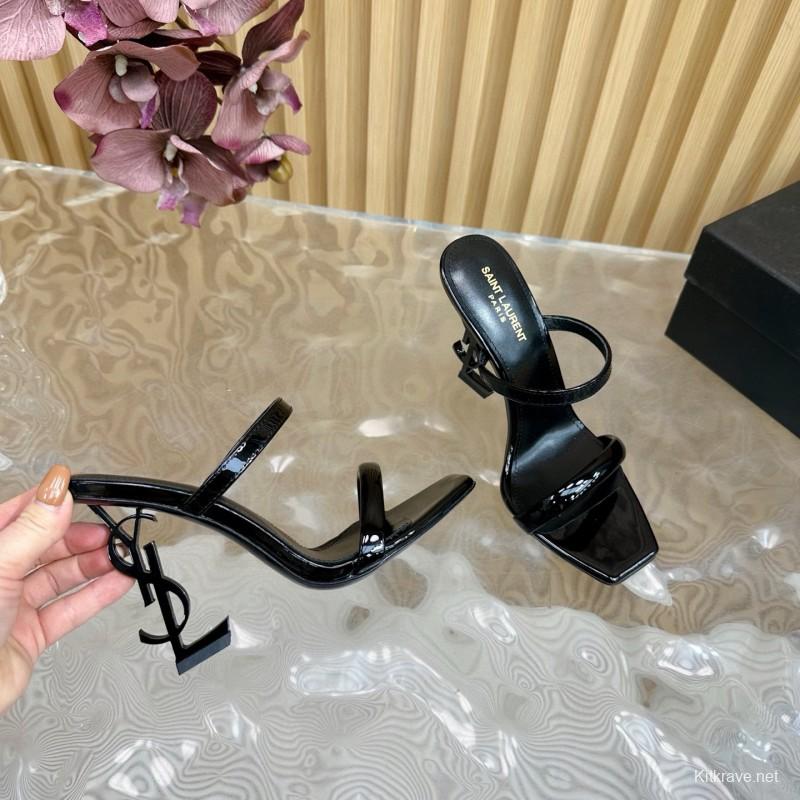 2025 Women Yves Saint Laurent Black Patent Leather High Heel Sandals MJ00310
