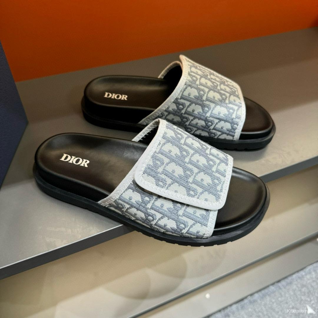 2024 Dior Black Grey Fabric Slippers MJ00180