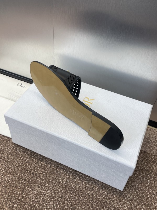 2025 Women Dior Black Leather Slides