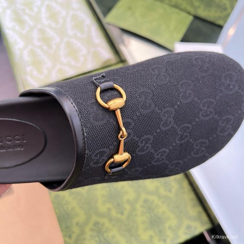 2024 Slippers Gucci Black Leather Slippers MJ00280