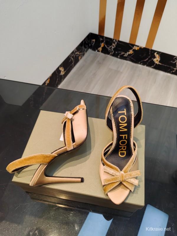 2025 Women TOM FORD Beige Velvet Silk High Heel Slingback Bow KFY00300