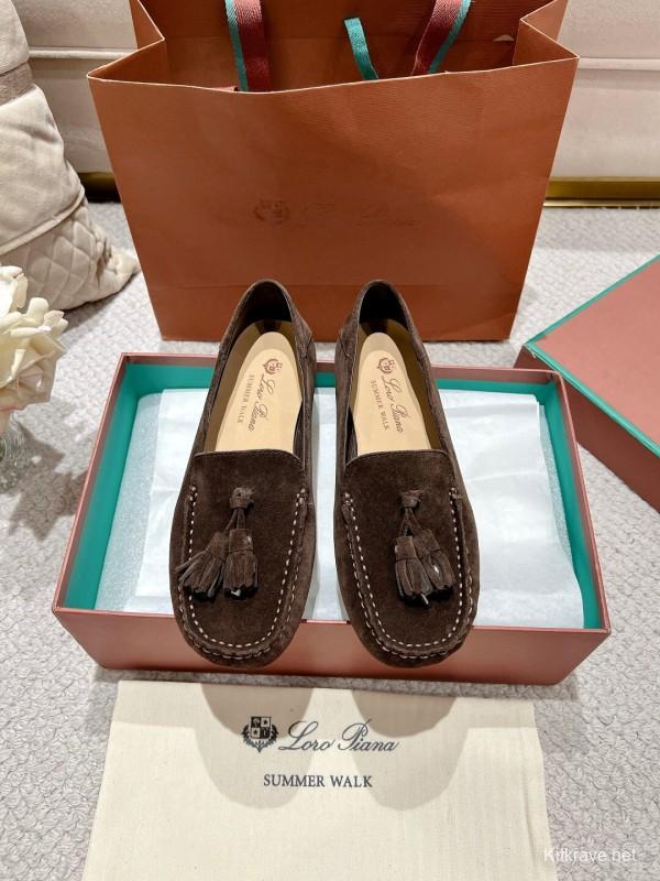 2025 Women Le Parmentier Brown Suede Loafers Tassel LY00291