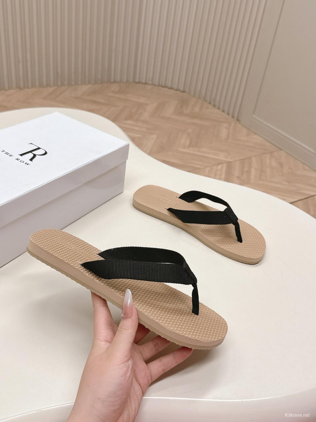 2025 The Row Black Beige Fabric Slippers