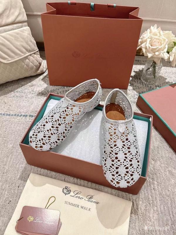 2025 Women LP White Knitted Ballet Shoes LY00250