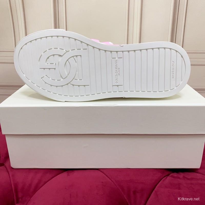 2025 Women Dolce & Gabbana White Pink Leather Mesh Sneakers