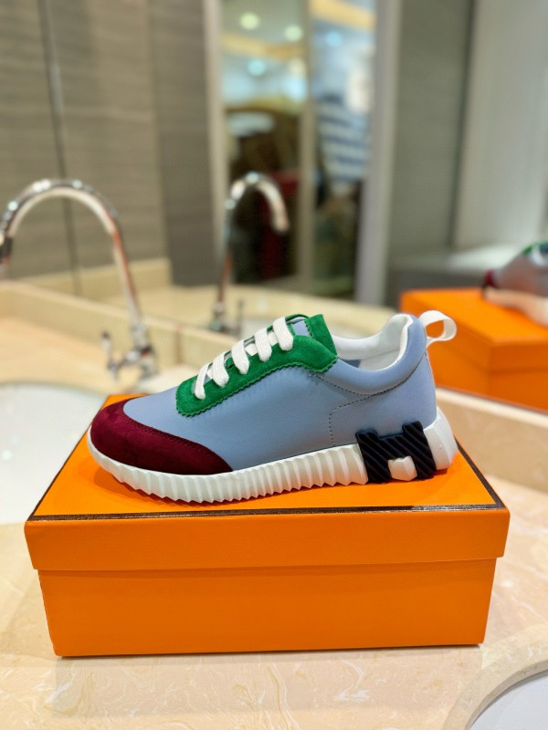 2024 Unisex Hermès White Green Burgundy Imported Silk Suede Casual Sneakers MJ00320