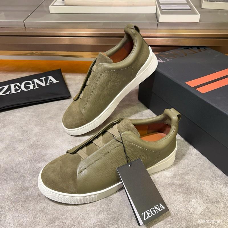 2024 Men Ermenegildo Zegna Green Suede Calfskin Sneakers MJ00280