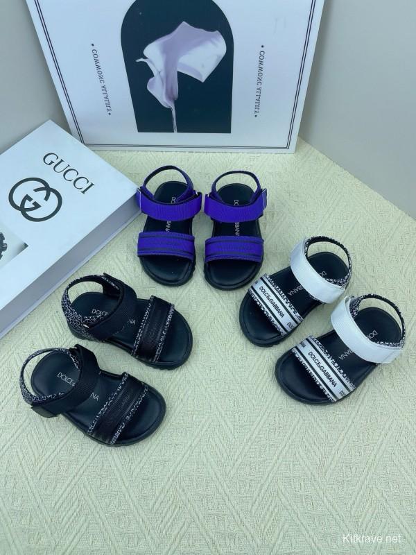 2025 Kids Dolce & Gabbana White Black Purple Leather Sandals