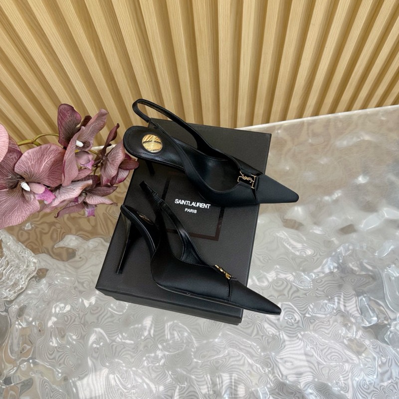 2025 Women Yves Saint Laurent Black Leather Slingback Pumps MJ00300