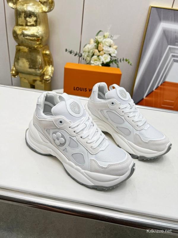 2025 Unisex Louis Vuitton White Leather Mesh Running Shoes LY00340
