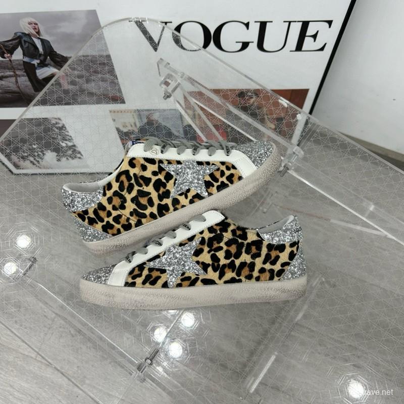 2025 Women GGDB Leopard Silver Glitter Leather Suede Sneakers