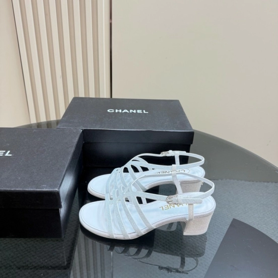 2025 Women Chanel White Suede Sandal KFY00290