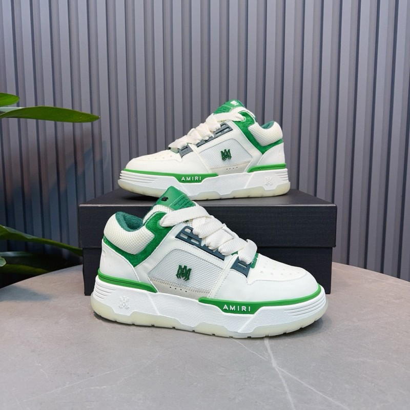 2024 Unisex Amiri White Green Leather Mesh Sneakers MJ00360