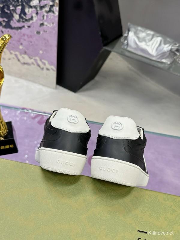 2024 Unisex Gucci Black White Leather Suede Sneakers MJ00310