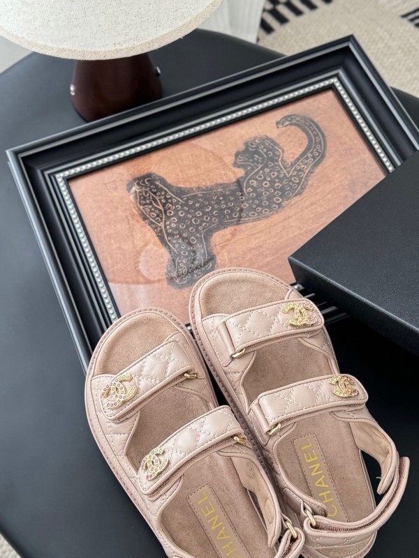 2025 Women Chanel Beige Leather Sandals LY00320