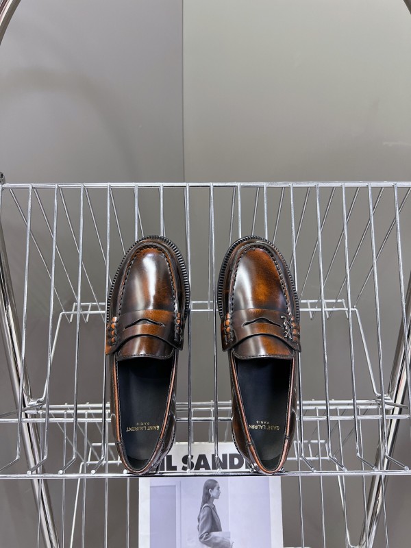 2025 Women Yves Saint Laurent Brown Leather Loafers KFY00350