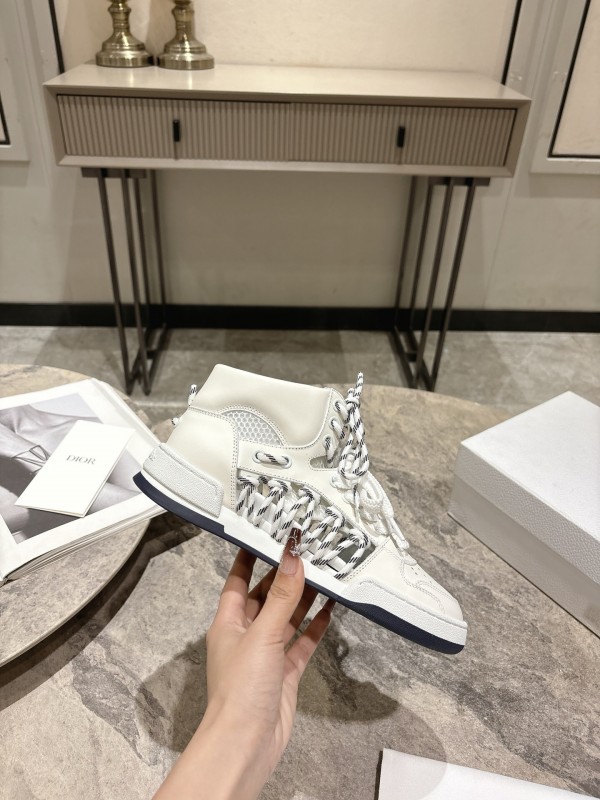 2025 Women Dior White Leather Mesh High-top Sneakers
