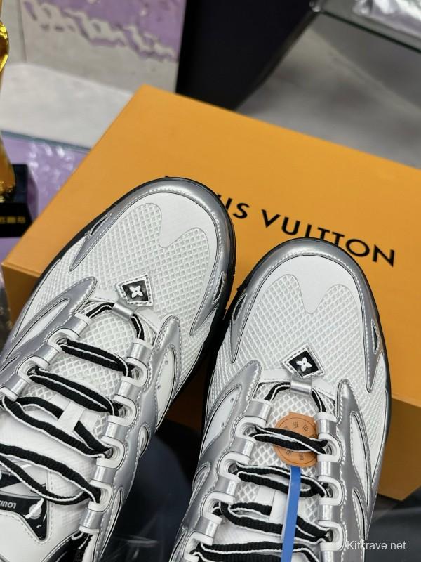 2025 Men Louis Vuitton White Black Mesh Leather Sneakers LY00320