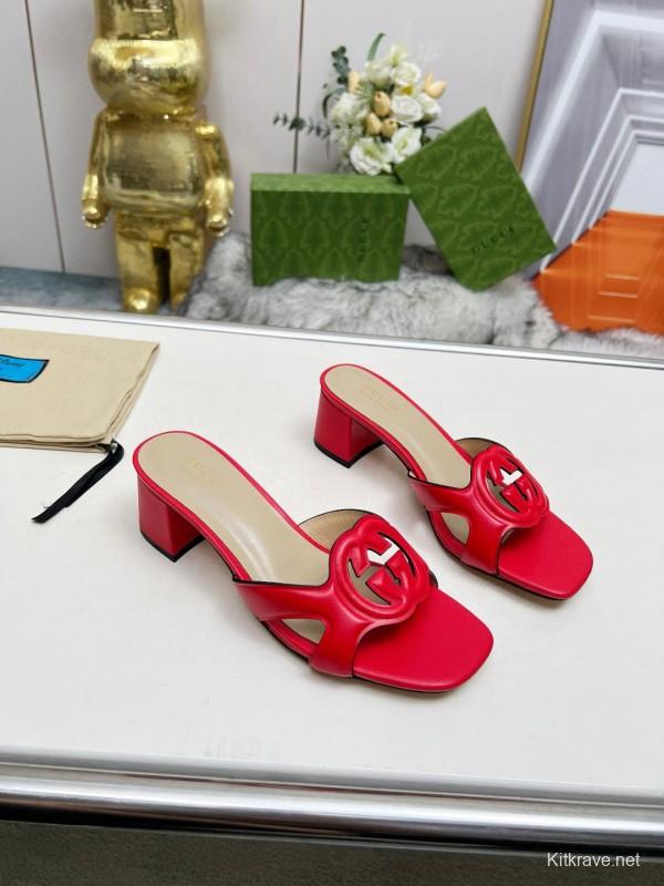 2025 Gucci Red Leather Slippers