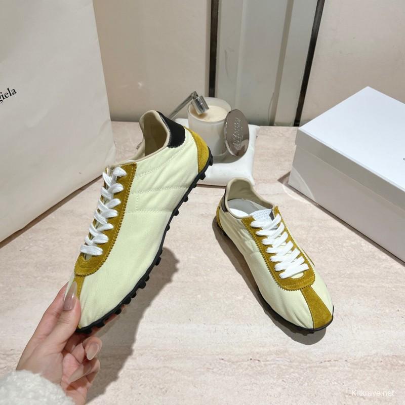 2025 Unisex MM6 Maison Margiela Yellow White Nylon Suede Sneakers