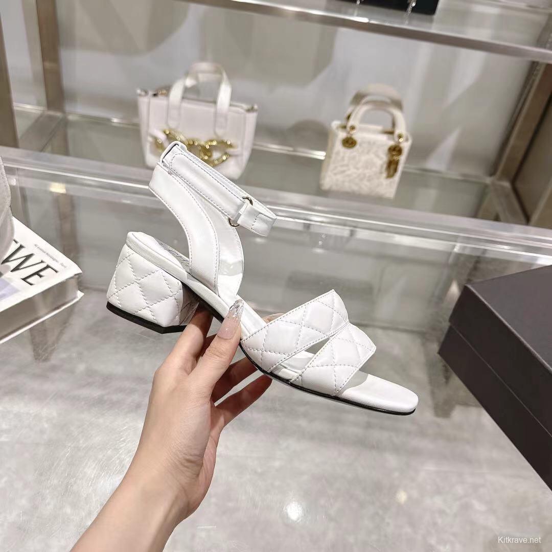 2025 Women Chanel White Leather Sandals LY00280