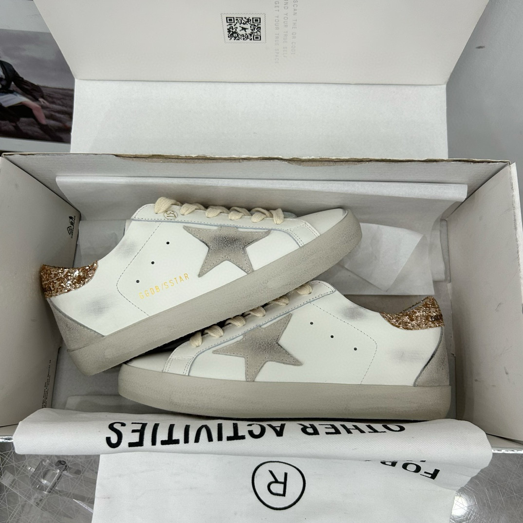 2025 Women GGDB White Grey Glitter Leather Sneakers