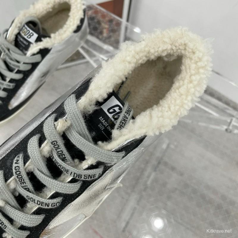 2025 Women GGDB Silver Black Leather Shearling Sneaker
