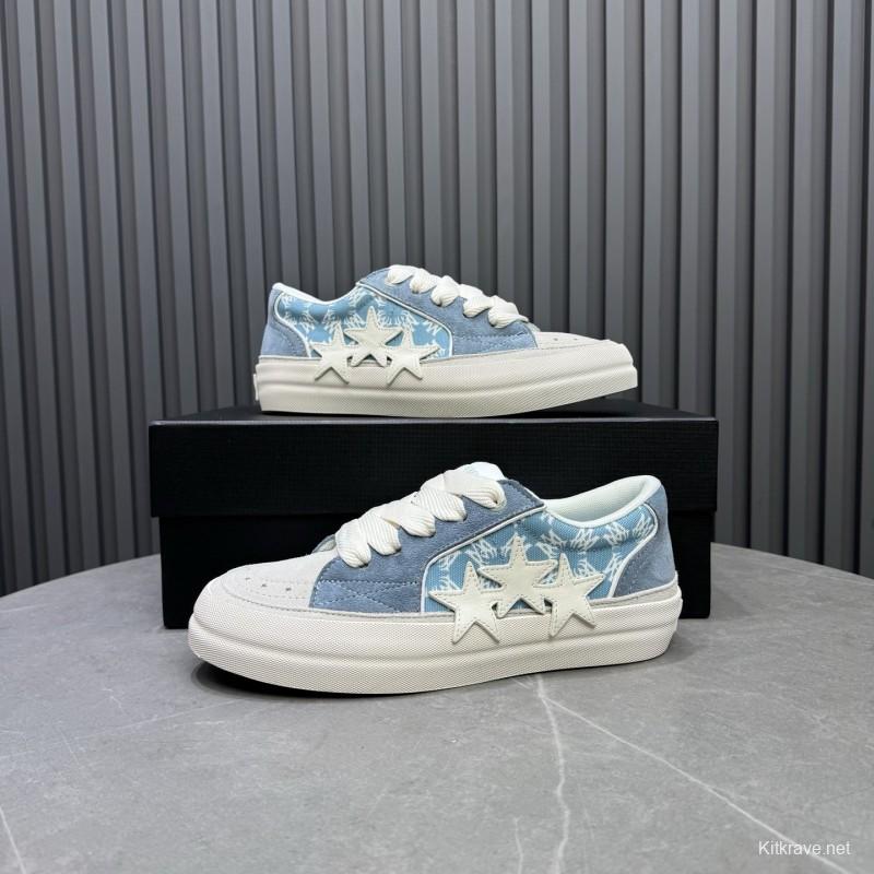 2025 Unisex Amiri Blue White Suede Canvas Sneakers