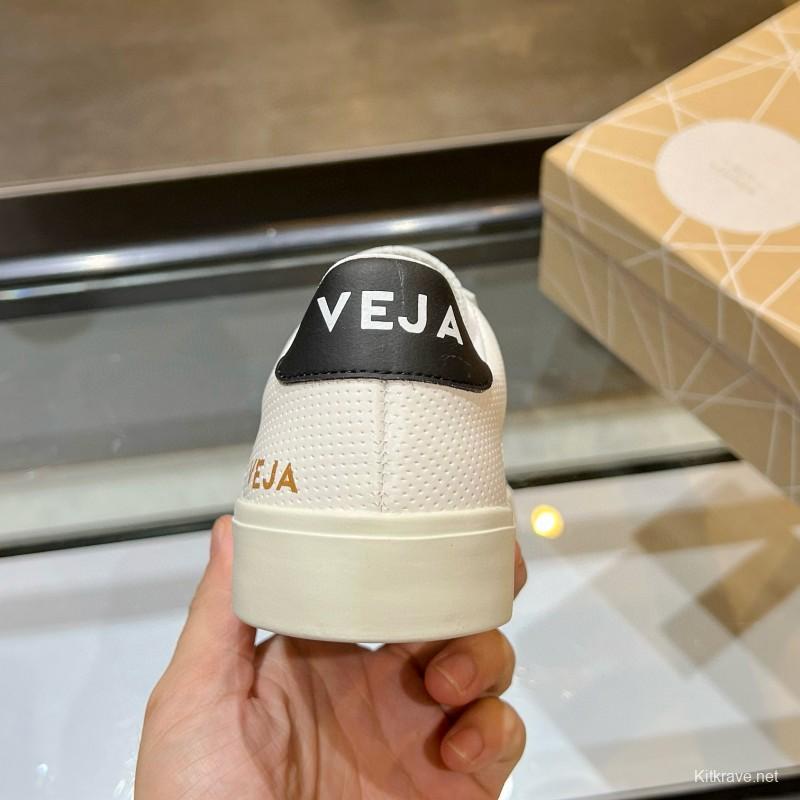 2025 Unisex VEJA White Black Leather Canvas Sneakers V Logo MJ00240(W/M)