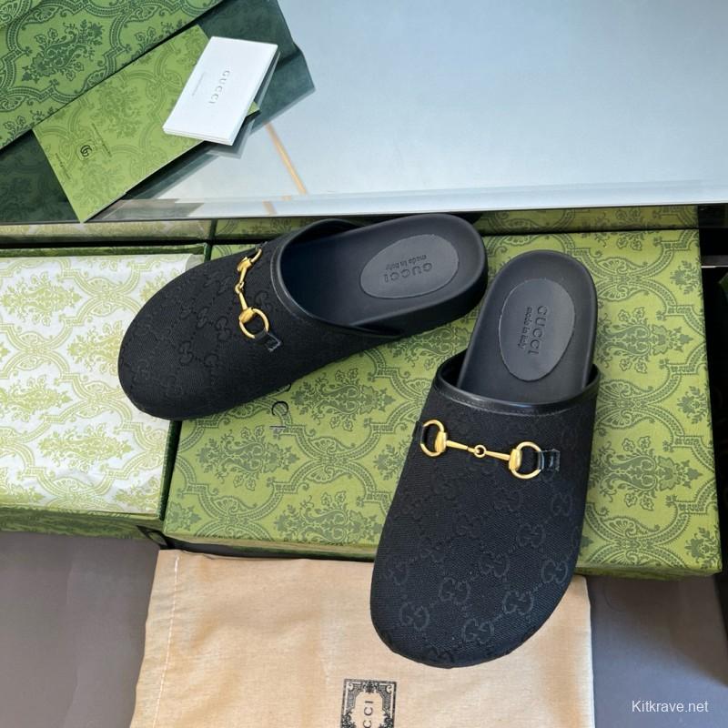 2024 Slippers Gucci Black Leather Slippers MJ00280