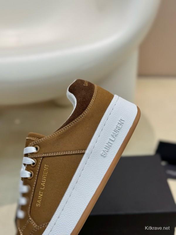 2024 Unisex Yves Saint Laurent Brown Canvas Leather Casual Sneakers