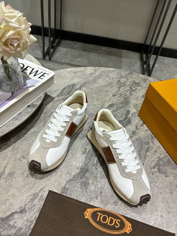 2025 Women TOD'S White Brown Beige Leather Suede Sneakers