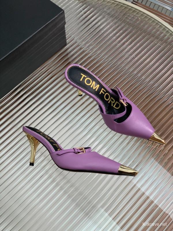 2025 Women TOM FORD Purple Gold Leather Mules