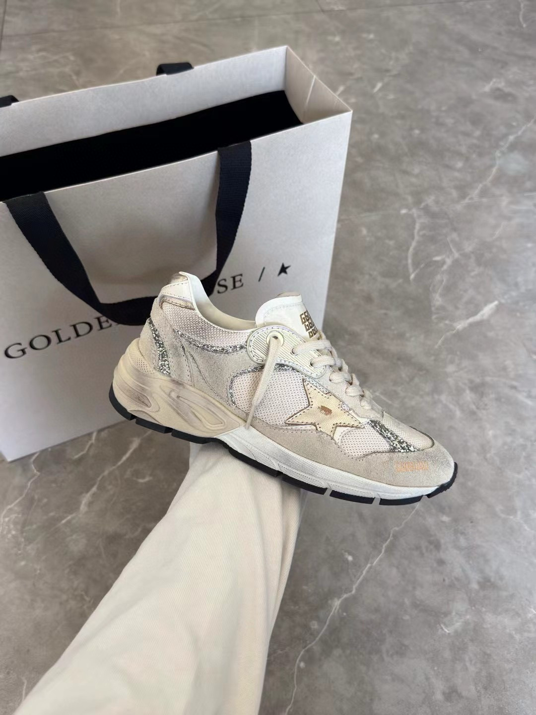 2024 Women GGDB Beige White Suede Mesh Sneakers