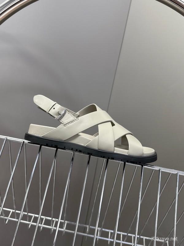 2025 Women Hermès Beige Leather Slippers