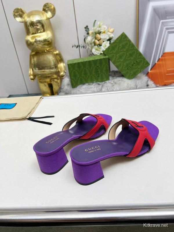 2025 Gucci Purple Red Leather Slippers MJ00190