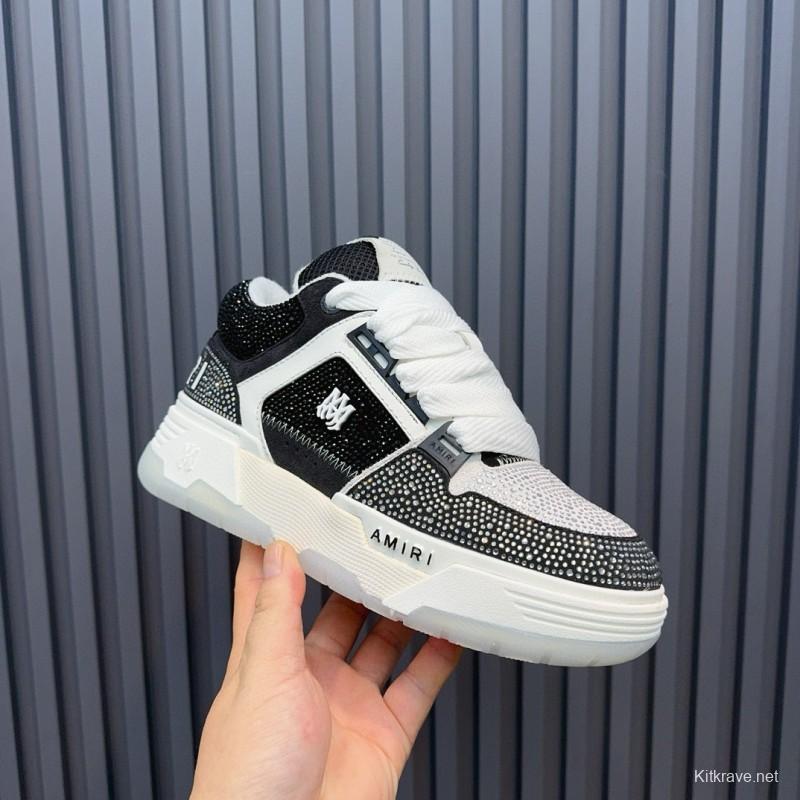 2024 Unisex Amiri Black White Mesh Leather Sneakers MJ00410
