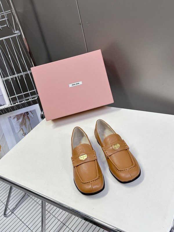 2025 Women Miu Miu Brown Leather Loafers